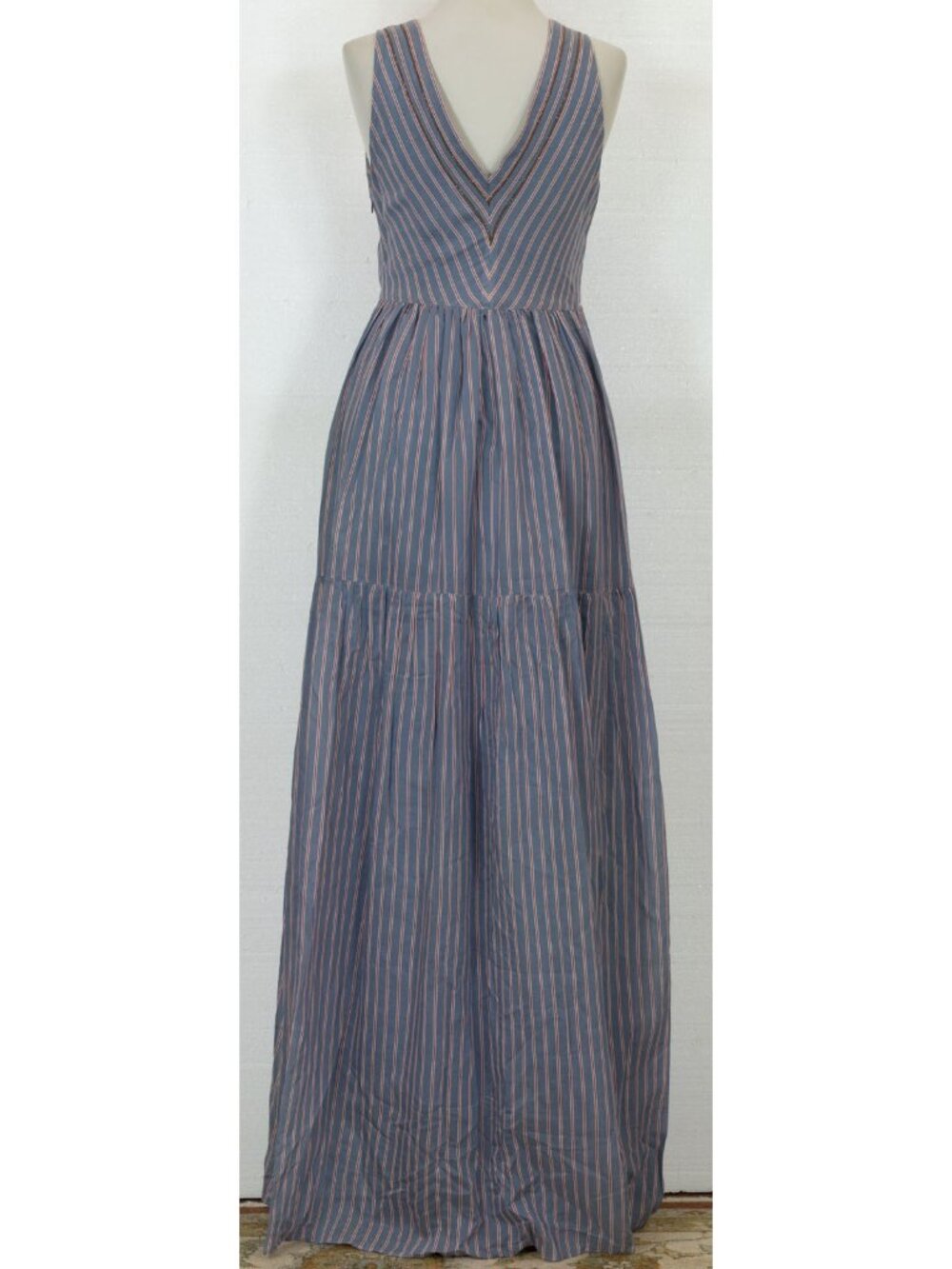 $3895 BRUNELLO CUCINELLI STRIPED COTTON/SILK MAXI DRESS WITH MONILI DETAIL S - Picture 7 of 9